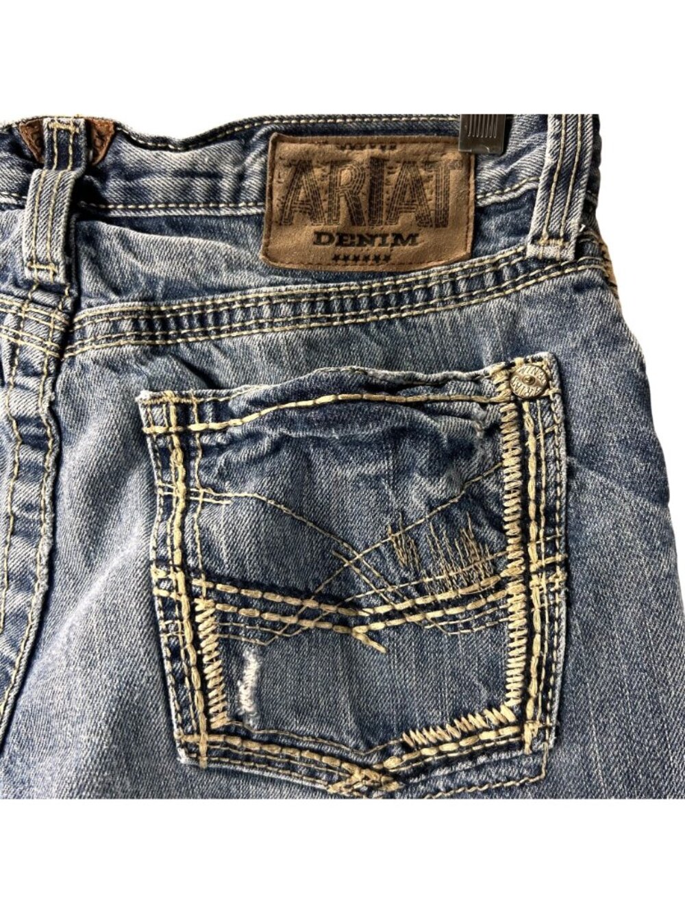 Ariat Mens Distressed Straight Denim Jeans 30/34 Stitching Embroidered Western - Picture 4 of 16